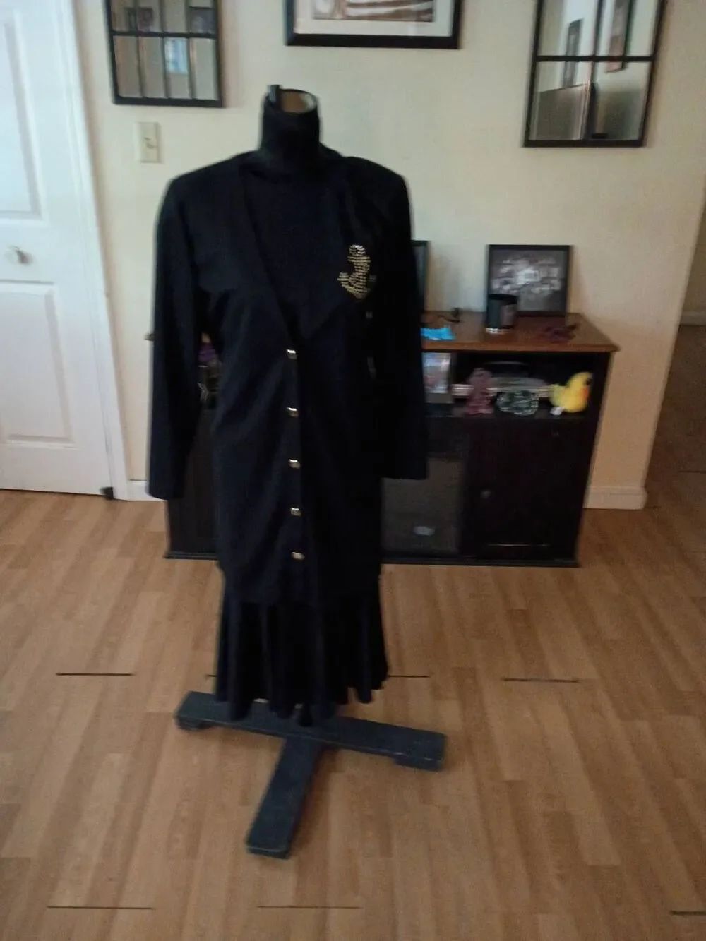 VintageโSeret 2 pc Black Dress Set Anchor Gold Buttons Sailor Size 3/4 Nautical